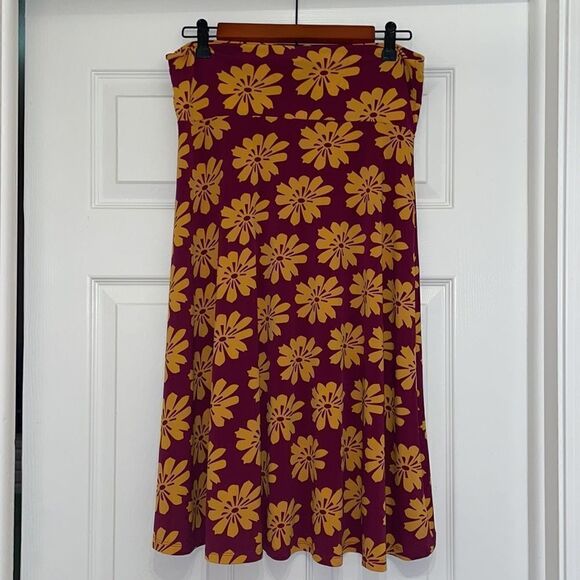 ✨LuLaRoe Purple & Gold Floral Azure A-line skirt - Picture 3 of 7